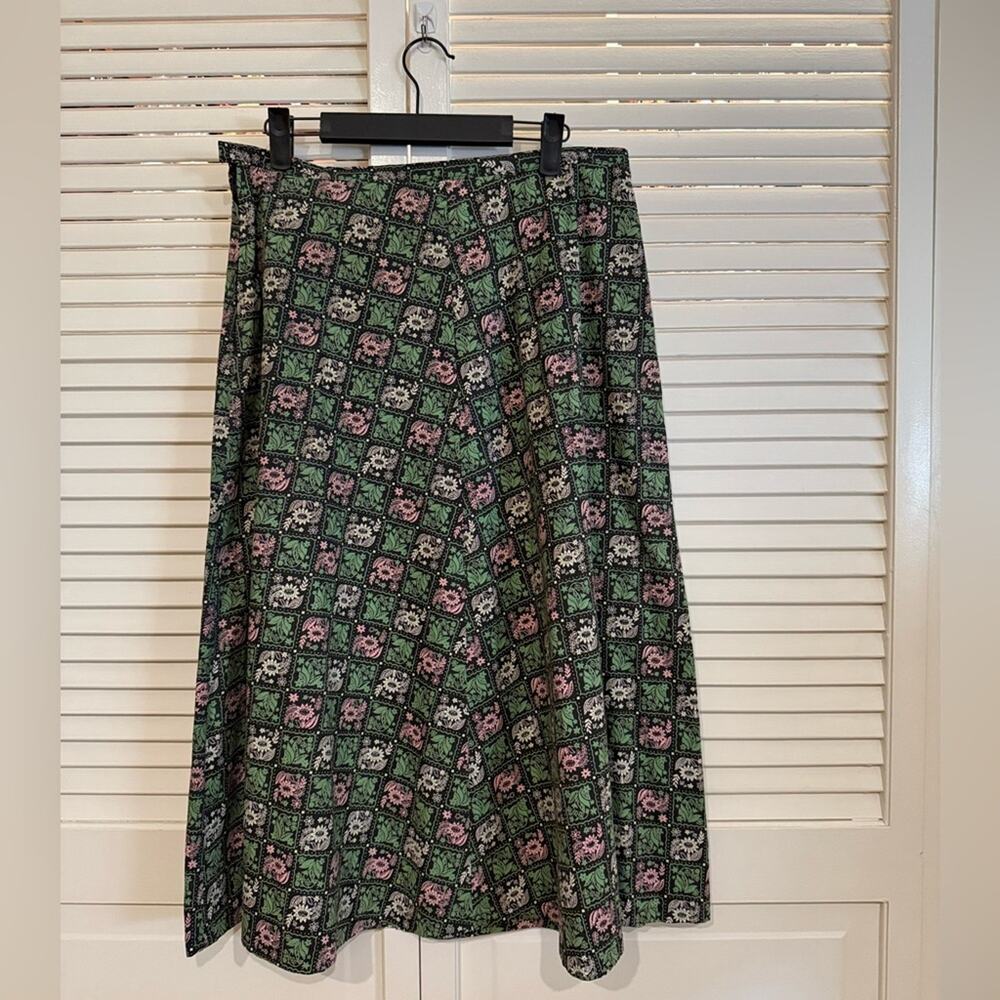 Vintage Linaline Green Floral Print Flared Skirt - Picture 2 of 7